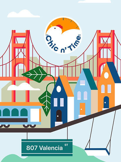 San Francisco illustration with Chic n' Time logo.